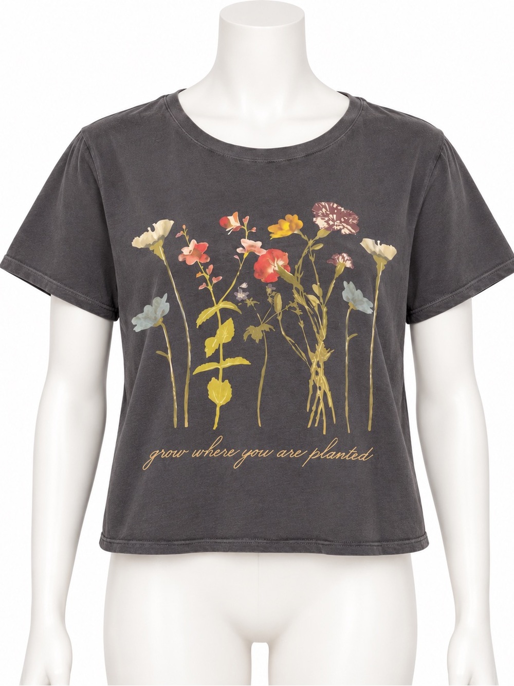 amaryllis gray Floral Graphic Short-Sleeve Tee - Grow Where You Are Plant M